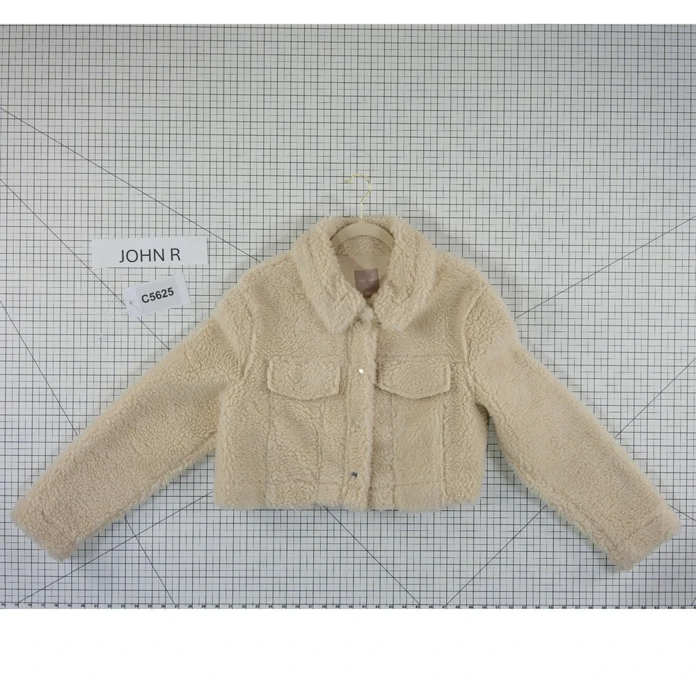 Love Tree Sherpa Trucker Jacket Women's Size Large Cream Cropped Faux Fur